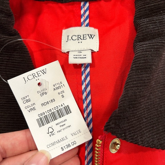 JCrew NWT Red Nautical Lightweight Jacket w/ Corduroy collar & cuffs Women S - Picture 3 of 10